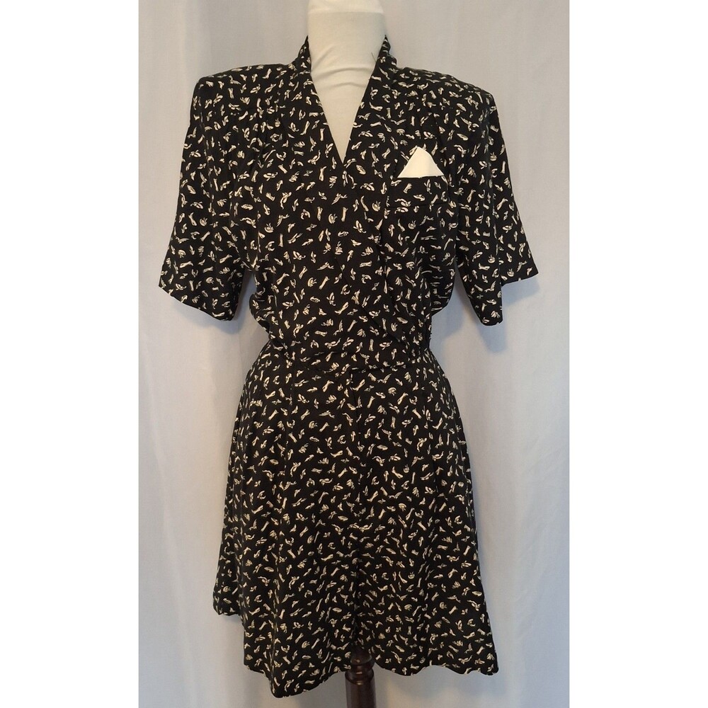 VTG  Romper Jumper Womens 80s black collared short slvs baggy shorts NOS Sz 9/10